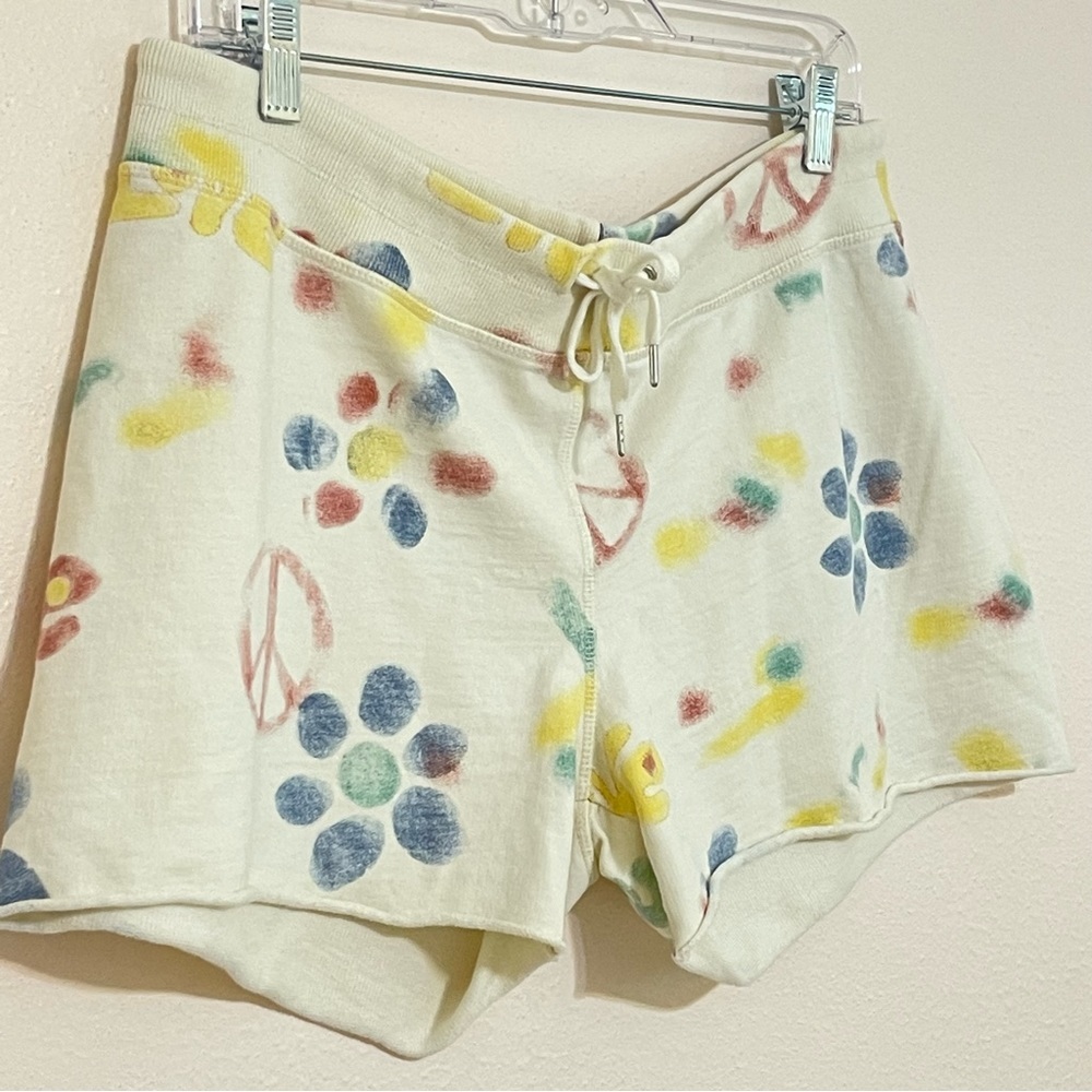 RARE Lucky Brand ☮︎︎ Watercolor Peace Love Sweat Shorts ☮︎︎ size Large - Picture 3 of 8